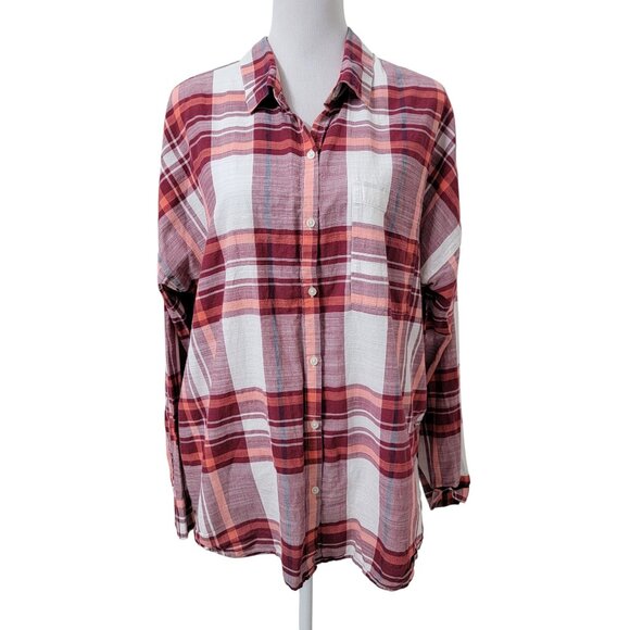 Old Navy Size XL Maroon Plaid Boyfriend Slit Back Shirt, Exc. Used Condition - Picture 2 of 14